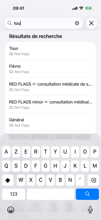 Recherche screenshot on iPhone